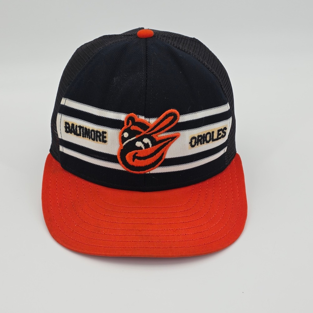 VINTAGE Baltimore Orioles Hat Lucky Stripe Cap Mens Snap Back Black MLB Baseball